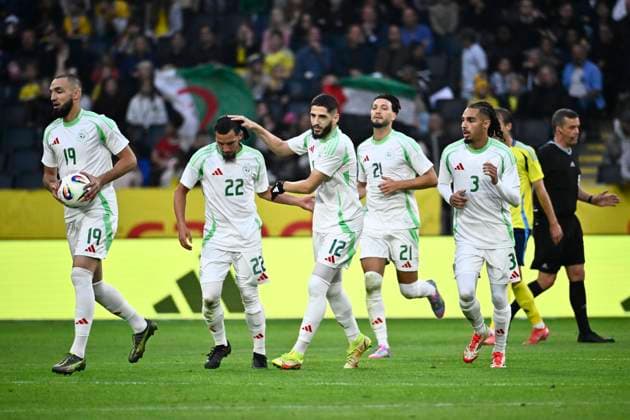 STOCKHOLM, SWEDEN 20250610 Algeria s IsmaÃ«l Bennacer ( 22) celebrates with teammates after scoring during the friendly soccer match between Sweden and Algeria at Strawberry Arena in Stockholm, Sweden, on June 9, 2025. STOCKHOLM SWEDEN x10430x *** STOCKHOLM, SWEDEN 20250610 Algerias IsmaÃ l Bennacer 22 celebrates with teammates after scoring during the friendly soccer match between Sweden and Algeria at Strawberry Arena in Stockholm, Sweden, on June 9, 2025 STOCKHOLM SWEDEN x10430x  Copyright: xChristinexOlsson TTx SOCCER FRIENDLY SWEDEN-ALGERIA