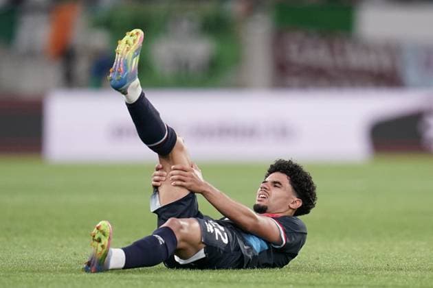 Football friendly 10 06 2025, football international, international match, friendly game, friendly match, amical, 2025, Luxembourg, Stade de Luxembourg, Kockelscheuer, Luxembourg LUX Ireland IRL vl Aiman Dardari Luxembourg LUX 22 with cramp