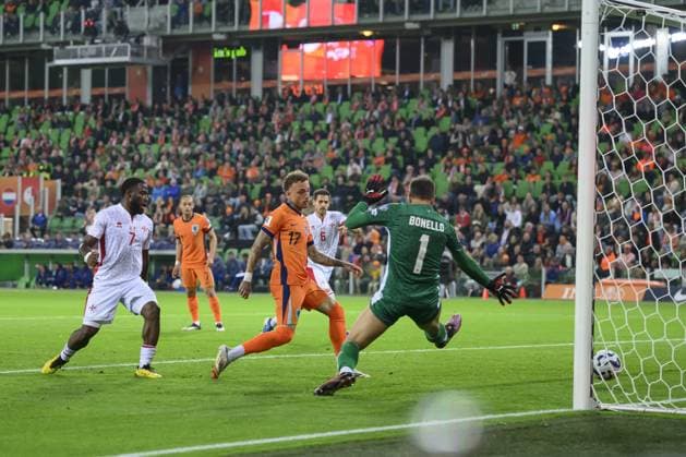 GRONINGEN - Noa Lang of Netherlands scores the goal during the World Cup qualifier between the Netherlands and Malta at the Euroborg stadium on June 10, 2025 in Groningen, Netherlands. ANP COR LASKER FIFA 2026 World Cup Qualifier 2025 2026 xVIxANPxSportx xxANPxIVx 529696000 originalFilename: 529696000.jpg