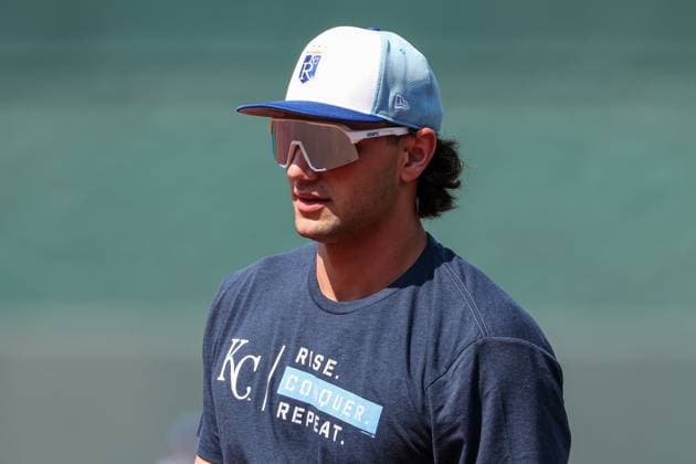 June 10, 2025: Kansas City Royals right fielder Jac Caglianone (14) is seen during warmups before a game against the New York Yankees at Kauffman Stadium in Kansas City, MO. CSM Kansas City United States of America - ZUMAc04_ 20250610_zma_c04_002 Copyright: xDavidxSmithx