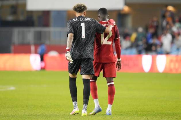 June 10, 2025, Toronto, On, CANADA: Canada s goalkeeper Dayne St. Clair consoles Tani Oluwaseyi after he missed his penalty kick during a penalty shootout against Cote d Ivoire in Canadian Shield Tournament action, in Toronto, on Tuesday June 10, 2025. Canada News - June 10, 2025  - ZUMAc35_ 20250610_zaf_c35_129 Copyright: xChrisxYoungx