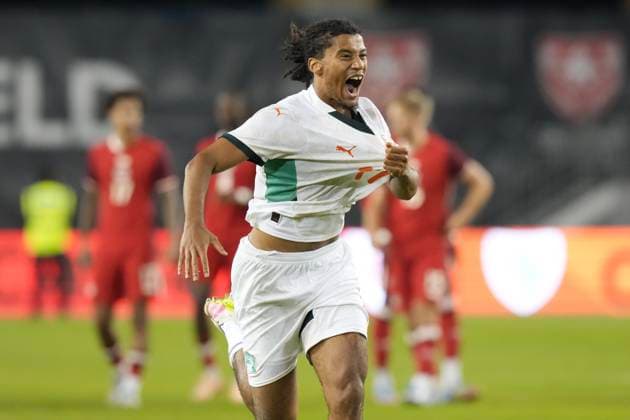 June 10, 2025, Toronto, On, CANADA: Cote d Ivoire s Clement Akpa celebrates after his country s penalty shootout win against Canada in Canadian Shield Tournament action, in Toronto, on Tuesday June 10, 2025. Canada News - June 10, 2025  - ZUMAc35_ 20250610_zaf_c35_133 Copyright: xChrisxYoungx