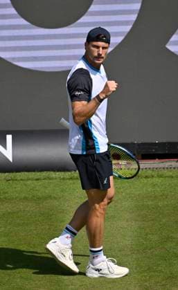 Marton Fucsovics HUN jubilation, joy, emotion, emotional, cheers, happiness, happy, tennis men BOSS Open ATP 250 Stuttgart 2025 Weissenhof BOSS Open ATP 250 Stuttgart 2025