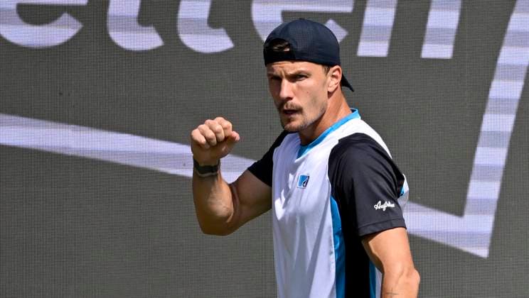 Marton Fucsovics HUN jubilation, joy, emotion, emotional, cheers, happiness, happy, tennis men BOSS Open ATP 250 Stuttgart 2025 Weissenhof BOSS Open ATP 250 Stuttgart 2025