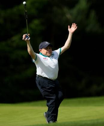 REPRO FREE *PRESS RELEASE NO REPRODUCTION FEE* EDITORIAL USE ONLY Golf Ireland ISPS Handa Irish G4D Open, Roganstown, Dublin 10 6 2025 Paul Kelly celebrates making a putt for par on the 5th green Paul Kelly celebrates 10 6 2025  Copyright: x INPHO JamesxCrombiex JCR13078