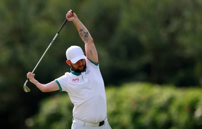 REPRO FREE *PRESS RELEASE NO REPRODUCTION FEE* EDITORIAL USE ONLY Golf Ireland ISPS Handa Irish G4D Open, Roganstown, Dublin 11 6 2025 Cian Arthurs warms up Cian Arthurs 11 6 2025  Copyright: x INPHO JamesxCrombiex JCR12007