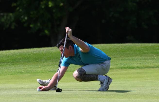 REPRO FREE *PRESS RELEASE NO REPRODUCTION FEE* EDITORIAL USE ONLY Golf Ireland ISPS Handa Irish G4D Open, Roganstown, Dublin 10 6 2025 James McParland lines up a putt on the 5th green James McParland 10 6 2025  Copyright: x INPHO JamesxCrombiex JCR13202