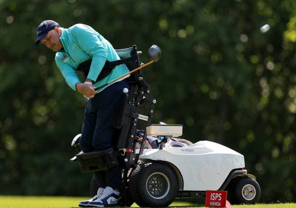 REPRO FREE *PRESS RELEASE NO REPRODUCTION FEE* EDITORIAL USE ONLY Golf Ireland ISPS Handa Irish G4D Open, Roganstown, Dublin 11 6 2025 Ian St John takes his tee shot on the fifth hole Ian St John 11 6 2025  Copyright: x INPHO JamesxCrombiex JCF20174