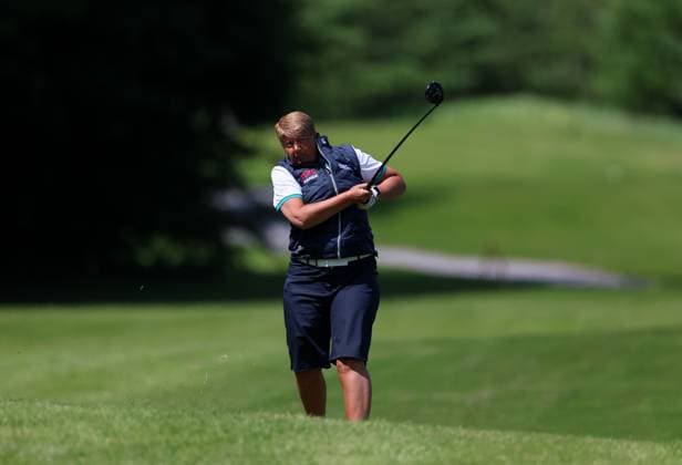 REPRO FREE *PRESS RELEASE NO REPRODUCTION FEE* EDITORIAL USE ONLY Golf Ireland ISPS Handa Irish G4D Open, Roganstown, Dublin 11 6 2025 Cathy Fitzgerald takes her second shot on the 4th hole Cathy Fitzgerald 11 6 2025  Copyright: x INPHO JamesxCrombiex JCF21128