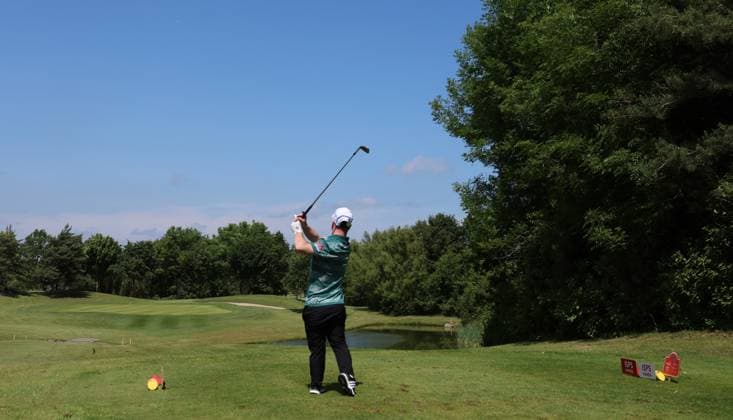 REPRO FREE *PRESS RELEASE NO REPRODUCTION FEE* EDITORIAL USE ONLY Golf Ireland ISPS Handa Irish G4D Open, Roganstown, Dublin 11 6 2025 Brendan Lawlor takes his tee shot on the 17th hole Brendan Lawlor 11 6 2025  Copyright: x INPHO JamesxCrombiex JCF21352