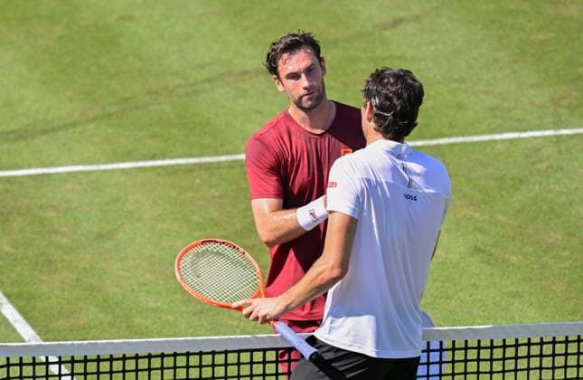 Quentin Halys FRA congratulates Taylor Fritz USA on winning the match Gesture Gesture Tennis Men BOSS Open ATP 250 Stuttgart 2025 Weissenhof BOSS Open ATP 250 Stuttgart 2025