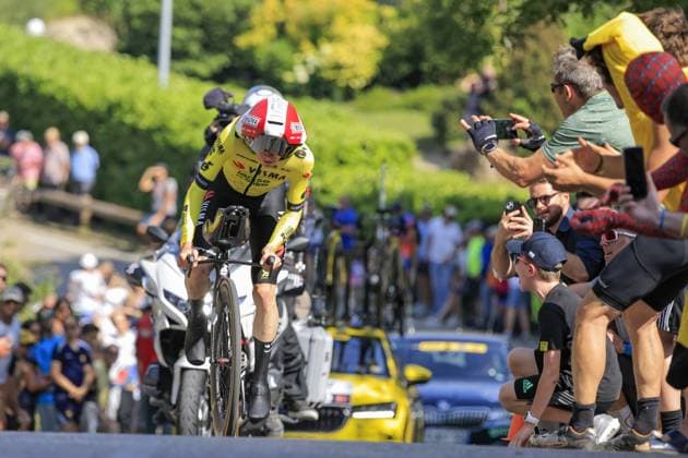VINGEGAARD Jonas,Team Visma Lease a Bike, during the Criterium du Dauphine 2025, Cycling event, Stage 4, Individual Time Trial, Charmes-sur-Rhone > Saint-Peray (17,4 Km) on 11 June 2025 in Saint-Peray, France - during Criterium du Dauphine 2025 - Stage 4, Street Cycling race in France, France, June 11 2025  Copyright: xStefanoxCavasino IPAxSportx xipa-agency.netx xx IPA_58923696 IPA_Agency_IPA58923696