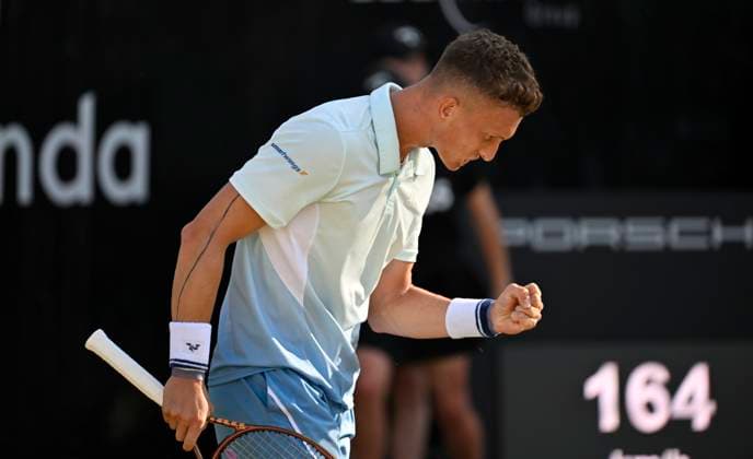 Jiri Lehecka CZE jubilation, joy, emotion, emotional, cheers, lucky, happy, tennis men BOSS Open ATP 250 Stuttgart 2025 Weissenhof BOSS Open ATP 250 Stuttgart 2025