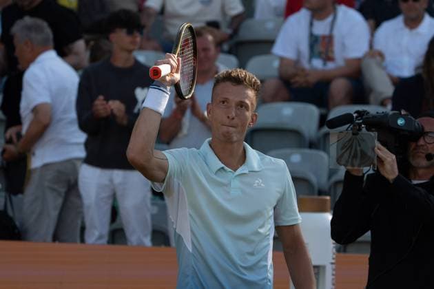 Jiri Lehecja jubilation, emotions, joy, Jan Lennard Struff vs Jiri Lehecja, Tennis, ATP Tournament, Boss Open, Center Court, Round of 16, 11 06 2025, Jan Lennard Struff vs Jiri Lehecja, Tennis, ATP Tournament, Boss Open, Center Court, Round of 16, 11 06 2025, Stuttgart Copyright: xEibner-Pressefoto EdwardxCheungx EP_ECG