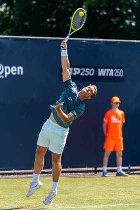 2025-06-11 2025 Libema Open Grass Court Championships ROSMALEN, NETHERLANDS - JUNE 11: Bart Stevens of the Netherlands in action during Day Three of 2025 Libema Open Grass Court Championships at Autotron on June 11, 2025 in Rosmalen, Netherlands. (Photo by Joris Verwijst BSR Agency) Rosmalen Netherlands Content not available for redistribution in The Netherlands directly or indirectly through any third parties. Copyright: xBSRxAgencyx