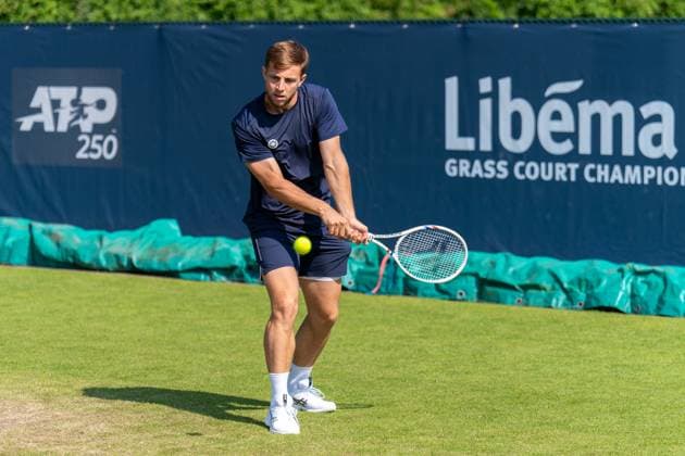 2025-06-11 2025 Libema Open Grass Court Championships ROSMALEN, NETHERLANDS - JUNE 11: Tallon Griekspoor of the Netherlands in action during Day Three of 2025 Libema Open Grass Court Championships at Autotron on June 11, 2025 in Rosmalen, Netherlands. (Photo by Joris Verwijst BSR Agency) Rosmalen Netherlands Content not available for redistribution in The Netherlands directly or indirectly through any third parties. Copyright: xBSRxAgencyx