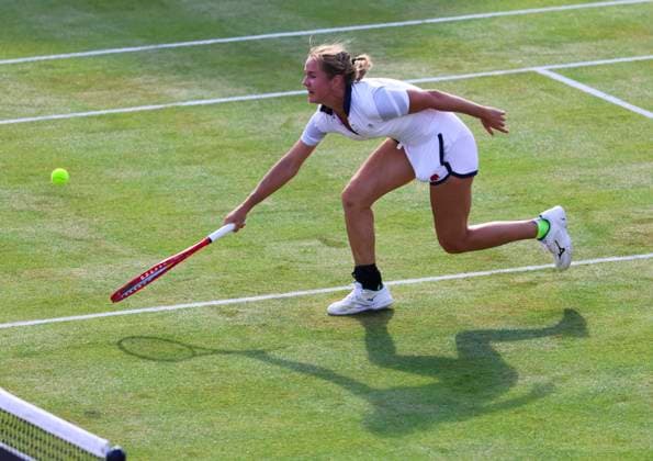 11th June 2025; HSBC Championships, Queen s Club, West Kensington, London, England: HSBC Womens Championships Queens Club, Day 3; Anastasia Zakharova plays a backhand shot against Madison Keys (USA)  ActionPlus12800302 HongboxChen