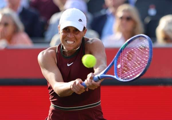 11th June 2025; HSBC Championships, Queen s Club, West Kensington, London, England: HSBC Womens Championships Queens Club, Day 3; Madison Keys (USA) plays a backhand shot against Anastasia Zakharova  ActionPlus12800311 HongboxChen