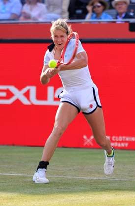 11th June 2025; HSBC Championships, Queen s Club, West Kensington, London, England: HSBC Womens Championships Queens Club, Day 3; Anastasia Zakharova plays a backhand shot against Madison Keys (USA)  ActionPlus12800336 HongboxChen