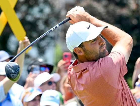 Scottie Scheffler tees off on the 15 hole during a practice round for the 125th U.S. Open Golf Championship at Oakmont Country Club in Oakmont, Pennsylvania on Wednesday, June 11, 2025. The tournament will take place from June 12 to June 15, 2025.  PIT2025061211214 ARCHIExCARPENTER