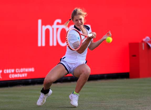 11th June 2025; HSBC Championships, Queen s Club, West Kensington, London, England: HSBC Womens Championships Queens Club, Day 3; Anastasia Zakharova plays a forehand shot against Madison Keys (USA)  ActionPlus12800343 HongboxChen