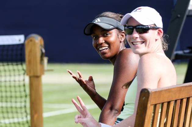 Ilkley Tennis Club, England, June 11th 2025: Kayla Cross and Alana Smith during the WTA, Tennis Damen 125 Lexus Ilkley Open Day 4 doubles match with Alicia Barnett and Elixane Lechemia at Ilkley Tennis Club in Ilkley, England on June 11th 2025. (Sean Chandler SPP) Copyright: xSeanxChandlerx xSPPx spp-en-SeChSp-WTA 125 Lexus Ilkley Open - Day 4 - Ilkley Tennis Club-592F5A9887