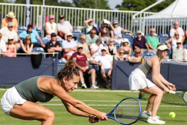 Ilkley Tennis Club, England, June 11th 2025: Elixane Lechemia and Alicia Barnett during the WTA, Tennis Damen 125 Lexus Ilkley Open Day 4 doubles match with Kayla Cross and Alana Smith at Ilkley Tennis Club in Ilkley, England on June 11th 2025. (Sean Chandler SPP) Copyright: xSeanxChandlerx xSPPx spp-en-SeChSp-WTA 125 Lexus Ilkley Open - Day 4 - Ilkley Tennis Club-612F5A9688