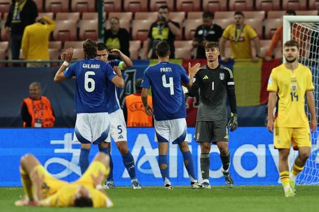 Final joy (Italy U21, U 21 during the UEFA Under 21 Slovakia 2025 match between Italy U21 1-0 Romania U21 at Malatinsky Stadium Stadium on June 11, 2025 in Trnava, Slovakia. Noxthirdxpartyxsales  (294654837)