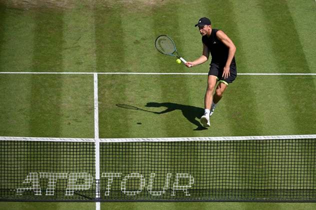 Justin Engel GER Action Logo ATP Tour on Net Tennis Men BOSS Open ATP 250 Stuttgart 2025 Weissenhof BOSS Open ATP 250 Stuttgart 2025