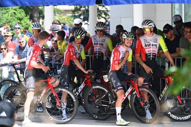 Criterium du Dauphine 2025 Stage 5 MACON, FRANCE - JUNE 12 : riders of Intermarche - Wanty during stage 5 of the 77th edition of Criterium du Dauphine Libere an UCI World Tour 2.UWT cycling road race stage for Men Elite of 183 km with start in Saint-Priest and finish in Macon on June 12, 2025 in Macon, France, 12 06 2025 ( Motordriver Kenny Verfaillie - Macon France  Copyright: xVincentxKalutx