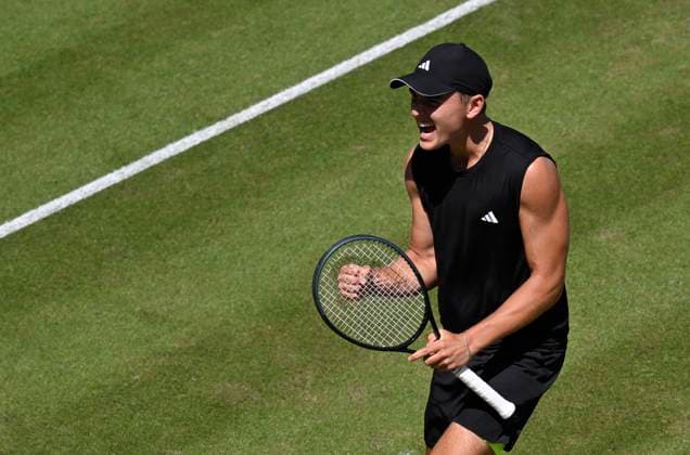 Justin Engel GER jubilation, joy, emotion, emotional, cheers, happiness, happy, gesture gesture tennis men BOSS Open ATP 250 Stuttgart 2025 Weissenhof BOSS Open ATP 250 Stuttgart 2025