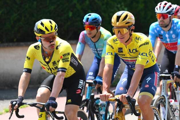 Criterium du Dauphine 2025 Stage 5 MACON, FRANCE - JUNE 12 : Campenaerts Victor (BEL) of Team Visma - Lease a Bike and Evenepoel Remco (BEL) of Soudal - Quick Step during stage 5 of the 77th edition of Criterium du Dauphine Libere an UCI World Tour 2.UWT cycling road race stage for Men Elite of 183 km with start in Saint-Priest and finish in Macon on June 12, 2025 in Macon, France, 12 06 2025 ( Motordriver Kenny Verfaillie - Macon France  Copyright: xVincentxKalutx