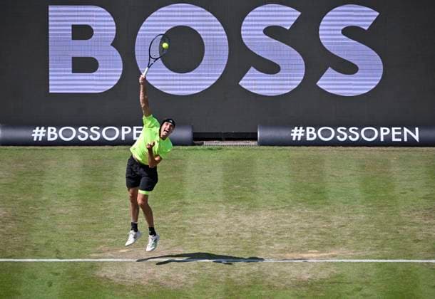 Alexander Zverev GER Action Serve Band Advertising BOSS Tennis Men BOSS Open ATP 250 Stuttgart 2025 Weissenhof BOSS Open ATP 250 Stuttgart 2025