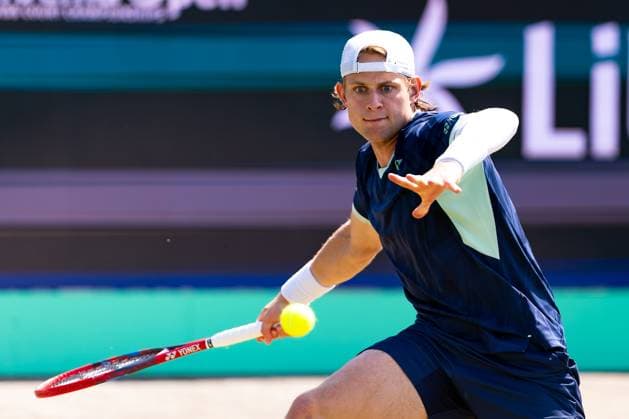 2025-06-12 2025 Libema Open Grass Court Championships ROSMALEN, NETHERLANDS - JUNE 12: Zizou Bergs of Belgium in action during Day Four of 2025 Libema Open Grass Court Championships at Autotron on June 12, 2025 in Rosmalen, Netherlands. Rosmalen Autotron Netherlands Content not available for redistribution in The Netherlands directly or indirectly through any third parties. Copyright: xJorisxVerwijstx