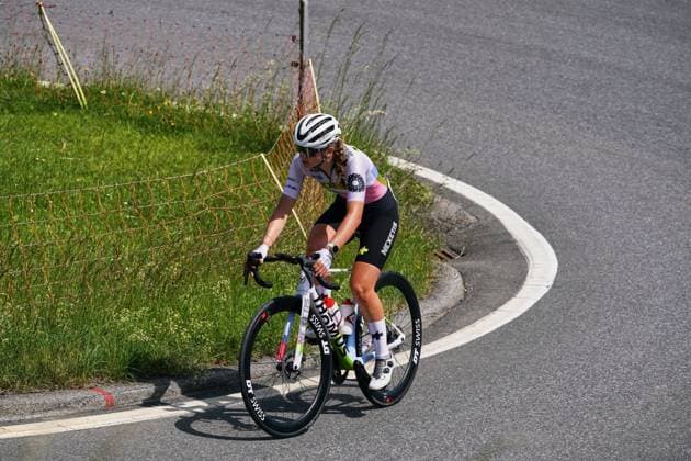 12 06 2025, Tour de Suisse Women 2025 1 stage Gstaad Anina Hutter 171 Nexetis on the ascent to the Jaunpass Boltigen Jaunpass Bern Switzerland