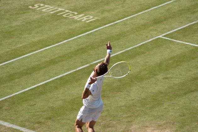 Corentin Moutet serve, Action, Alexander Zverev vs Corentin Moutet, Tennis, ATP Tournament, Boss Open, Center Court, Round of 16, 12 06 2025, Alexander Zverev vs Corentin Moutet, Tennis, ATP Tournament, Boss Open, Center Court, Round of 16, 12 06 2025, Stuttgart Copyright: xEibner-Pressefoto EdwardxCheungx EP_ECG
