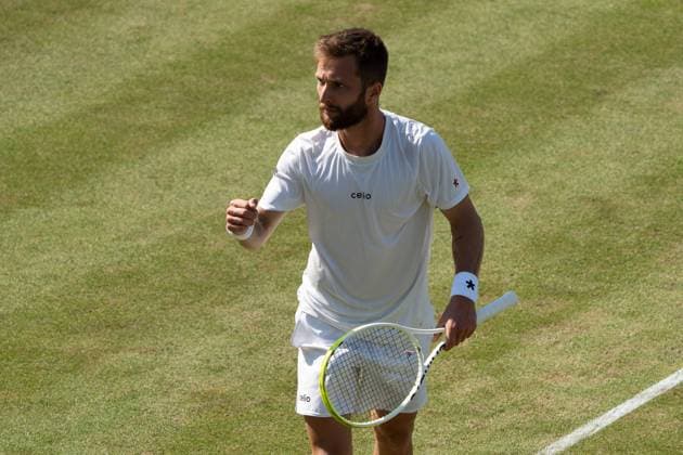 Corentin Moutet joy, jubilation, emotions, Alexander Zverev vs Corentin Moutet, Tennis, ATP Tournament, Boss Open, Center Court, Round of 16, 12 06 2025, Alexander Zverev vs Corentin Moutet, Tennis, ATP Tournament, Boss Open, Center Court, Round of 16, 12 06 2025, Stuttgart Copyright: xEibner-Pressefoto EdwardxCheungx EP_ECG