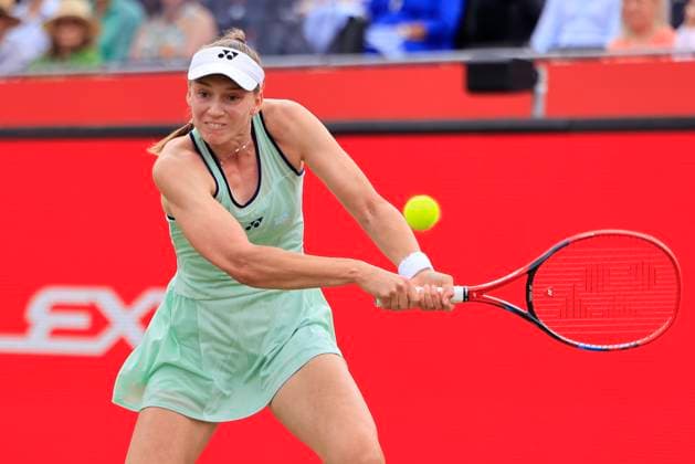 12th June 2025; HSBC Championships, Queen s Club, West Kensington, London, England: HSBC Womens Championships Queens Club, Day 4; Elena Rybakina (KAZ) plays a backhand shot against Heather Watson (GBR)  ActionPlus12800407 HongboxChen