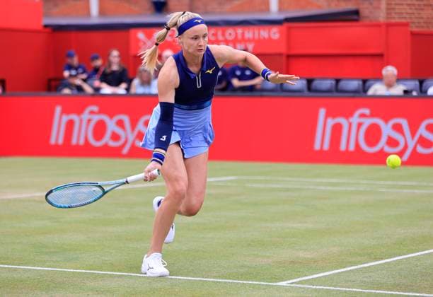 12th June 2025; HSBC Championships, Queen s Club, West Kensington, London, England: HSBC Womens Championships Queens Club, Day 4; Rebecca Sramkova (SLO) plays a forehand shot against Emma Raducanu (GBR)  ActionPlus12800422 HongboxChen