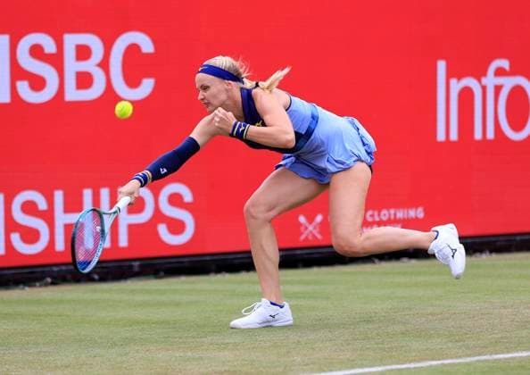 12th June 2025; HSBC Championships, Queen s Club, West Kensington, London, England: HSBC Womens Championships Queens Club, Day 4; Rebecca Sramkova (SLO) plays a forehand shot against Emma Raducanu (GBR)  ActionPlus12800424 HongboxChen