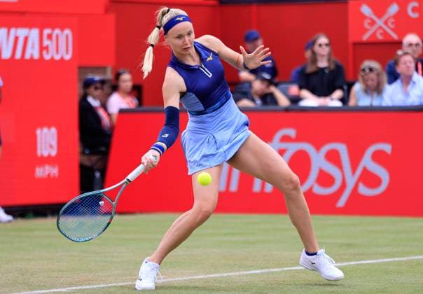 12th June 2025; HSBC Championships, Queen s Club, West Kensington, London, England: HSBC Womens Championships Queens Club, Day 4; Rebecca Sramkova (SLO) plays a forehand shot against Emma Raducanu (GBR)  ActionPlus12800420 HongboxChen
