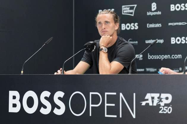 Alexander Zverev Germany in the press conference after his win against Corentin Moutet France 12 06 2025, Tennis, Boss Open ATP 250, GER, Stuttgart, TC Weissenhof Copyright: HMBxMedia xHeikoxBecker