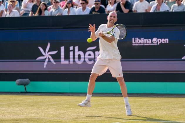 2025-06-12 2025 Libema Open Grass Court Championships Autotron ROSMALEN, NETHERLANDS - JUNE 12: Adrian Mannarino of France during the 2025 Libema Open Grass Court Championships at Autotron on June 12, 2025 in Rosmalen, Netherlands. Rosmalen Autotron Netherlands Content not available for redistribution in The Netherlands directly or indirectly through any third parties. Copyright: xMarleenxFouchierx