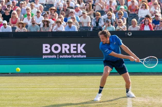 2025-06-12 2025 Libema Open Grass Court Championships Autotron ROSMALEN, NETHERLANDS - JUNE 12: Daniil Medvedev of Russia during the 2025 Libema Open Grass Court Championships at Autotron on June 12, 2025 in Rosmalen, Netherlands. Rosmalen Autotron Netherlands Content not available for redistribution in The Netherlands directly or indirectly through any third parties. Copyright: xMarleenxFouchierx