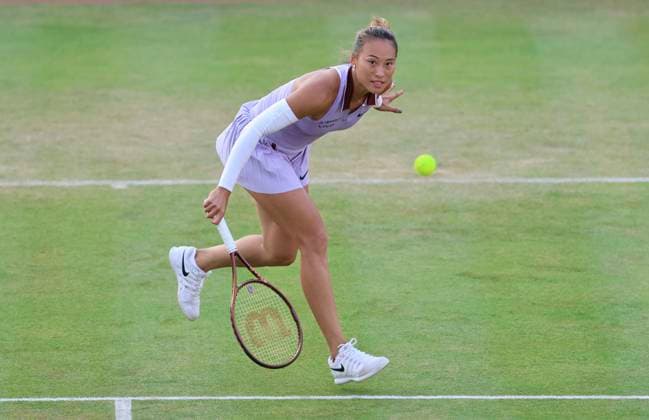 12th June 2025; HSBC Championships, Queen s Club, West Kensington, London, England: HSBC Womens Championships Queens Club, Day 4; Qinwen Zhang (CHN) playes a backhand shot against McCartney Kessier (USA)  ActionPlus12800478 HongboxChen