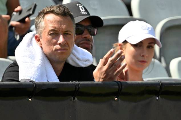 on the tribune Philipp Kohlschreiber left Coach of Justin Engel GER and girlfriend Elisabeth Jasmin Brixel Portrait right Tennis Men BOSS Open ATP 250 Stuttgart 2025 Weissenhof BOSS Open ATP 250 Stuttgart 2025