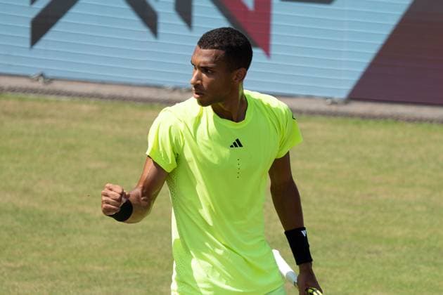 Felix Auger Aliassime cheers, Justin Engel vs Felix Auger Aliassime, Tennis, ATP Tournament, Boss Open, Center Court, Quarterfinals, 13 06 2025, Justin Engel vs Felix Auger Aliassime, Tennis, ATP Tournament, Boss Open, Center Court, Quarterfinals, 13 06 2025, Stuttgart Copyright: xEibner-Pressefoto EdwardxCheungx EP_ECG