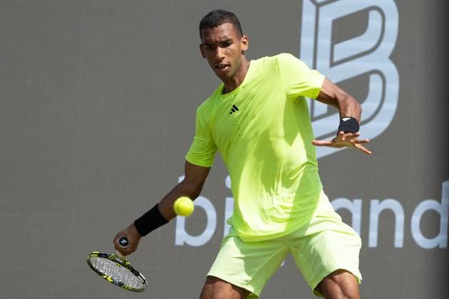 Felix Auger Aliassime action, Justin Engel vs Felix Auger Aliassime, Tennis, ATP Tournament, Boss Open, Center Court, Quarterfinals, 13 06 2025, Justin Engel vs Felix Auger Aliassime, Tennis, ATP Tournament, Boss Open, Center Court, Quarterfinals, 13 06 2025, Stuttgart Copyright: xEibner-Pressefoto EdwardxCheungx EP_ECG