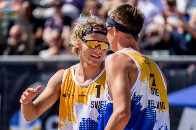 250613 David Ahman and Jonatan Hellvig of Sweden in men s Beach Pro Tour beach volleyball group stage match on June 13, 2025 in Malmö Photo Mathilda Schuler BILDBYRAN kod MA MA0822 beachvolleyboll beach volleyball sandvolleyball beach volleyball beach pro tour malmö bbeng  Copyright: MATHILDAxSCHULER BB250613MA020