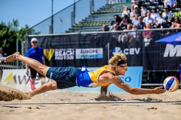 250613 David Ahman of Sweden in men s Beach Pro Tour beach volleyball group stage match on June 13, 2025 in Malmö Photo Mathilda Schuler BILDBYRAN kod MA MA0822 beachvolleyboll beach volleyball sandvolleyball beach volleyball beach pro tour malmö bbeng  Copyright: MATHILDAxSCHULER BB250613MA022